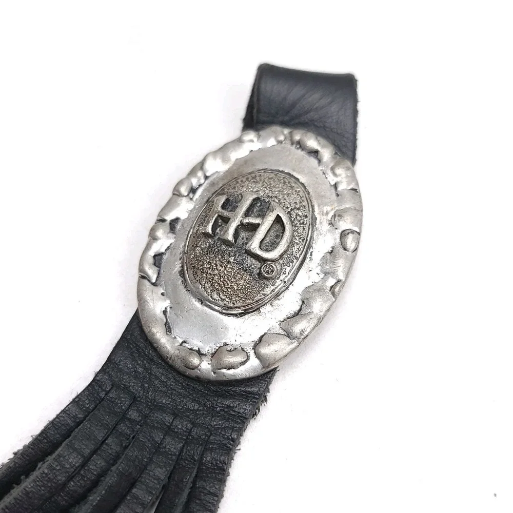 Vtg HARLEY-DAVIDSON MOTOR CYCLES Black Leater‎ Fringe Tassle Key Chain No Ring
